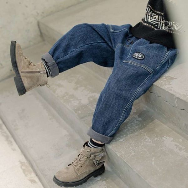 

plush pants autumn korean versatile boys' winter wear new children's jeans, Blue