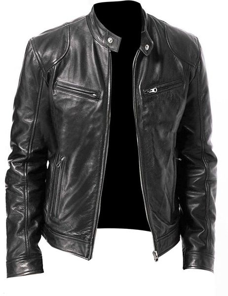 

2021 new autumn winter mens leather jacket slim fit motorcycle coats male windbreak outwear warm stand collar 5xl nhgr, Black;brown
