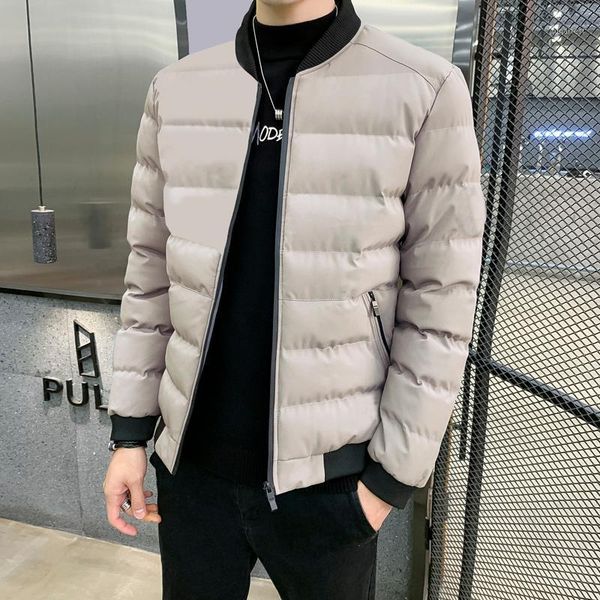 

2020 new korean men parkas zipper pocket rib cuff hem windproof warm fashion short style slim fit winter jacket coat1, Black