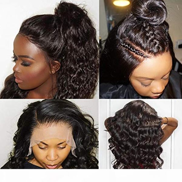 

brazilian unprocessed human hair loose wave pre-plucked hairline glueless lace wigs with baby hair natural color for black women, Black;brown