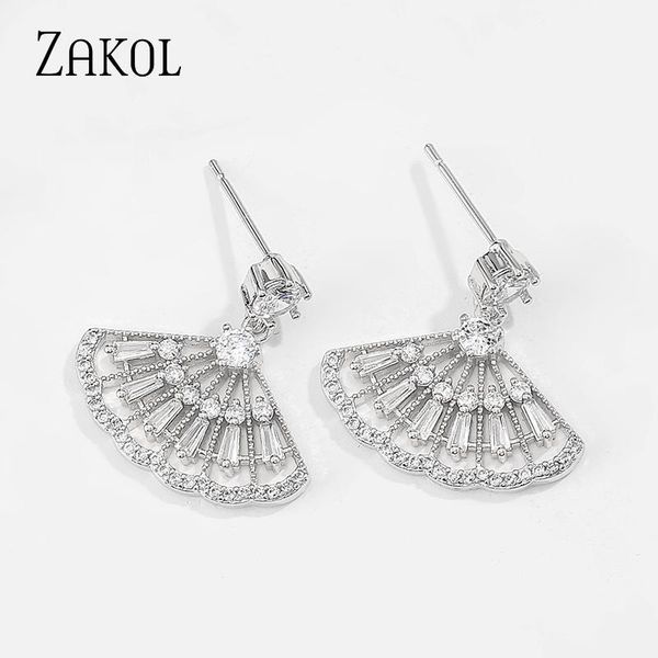 

zakol 2020 novelty luxury women sector hollow design crystal earrings temperament wedding jewelry drop earrings fsep26321, Silver