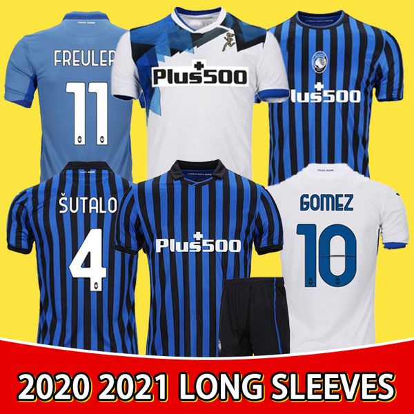 

2021 atalanta b.c. soccer jersey #10 gomez #72 ilicic 20 21 men soccer shirt home blue away white customized football uniforms, Black;yellow