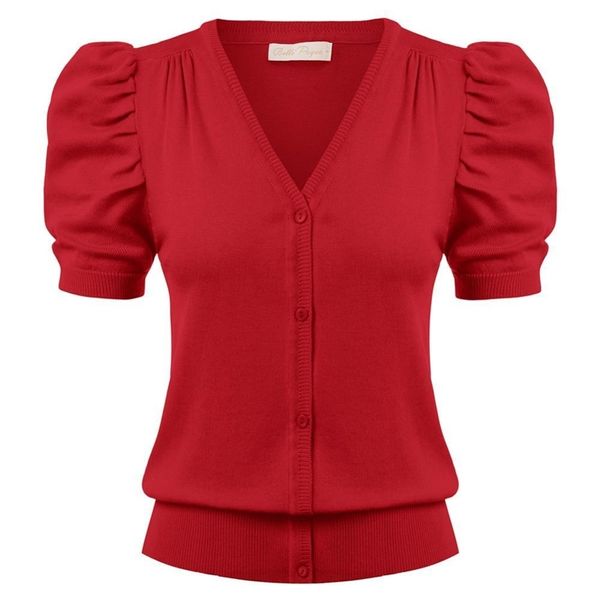 

belle poque women coat short puff sleeve button cardigan knitwear knitted coat v-neck vintage sweater jumper female summer lady y200915, White;black