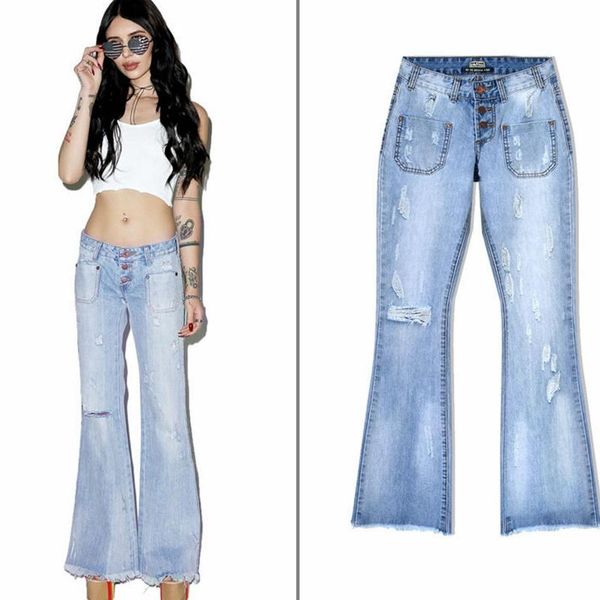 

plus size ripped jeans for women denim low rise wide leg baggy jeans women, Blue