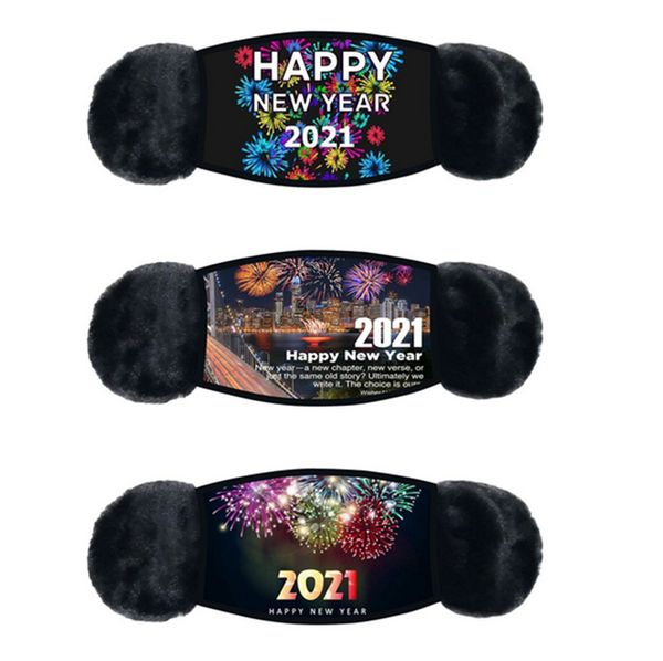 

christmas winter earmuffs face masks ear protection happy new year letters print washable mouth-muffle festival face cover e110903