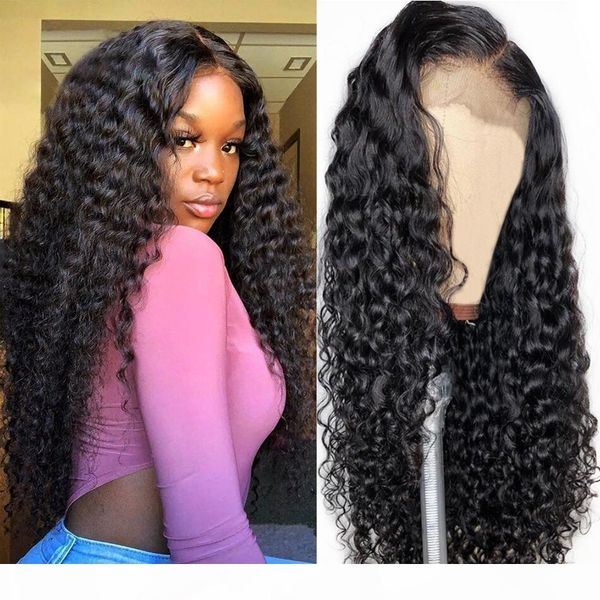 

lace front curly human hair wig for black women water wave lace front wig brazilian long water deep wave wig full, Black;brown