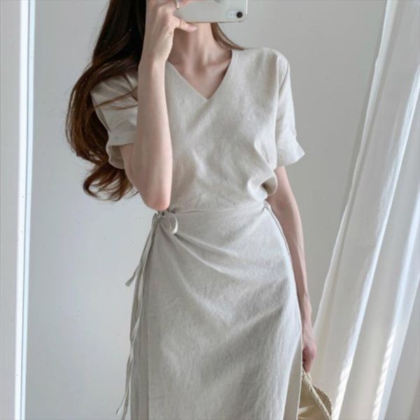 

elegant wrap dresses women summer v neck cotton bodycon short sleeve fake two piece solid color, Black;gray