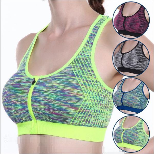 

front zipper closure yoga bra sports for female fashion fitness high intensity shockproof gym sport running underwear plus size, White;red