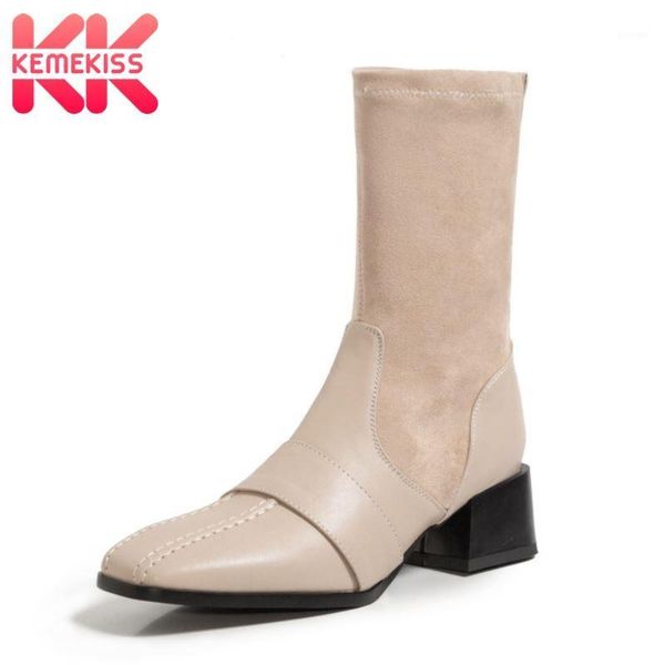

boots kemekiss plus size 31-48 women mid calf square toe patchwork winter autumn shoes fashion cool short boots1, Black