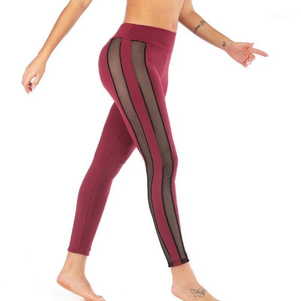 

women yoga pants fashion mid waist solid color pant perspective running sport leggings workout trousers slim gym sportswear 20201, White;red
