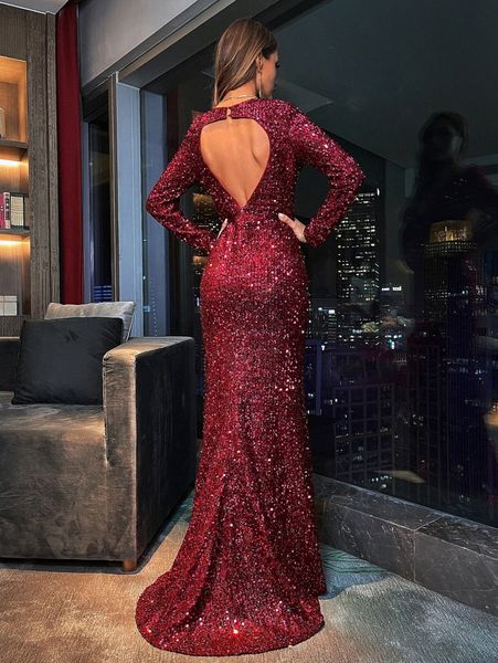 

cut out back cold shoulder split thigh sequin formal dress u0xk#, Black;gray