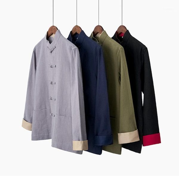 

men's linen autumn new chinese traditional long sleeve jacket coat brand designer tai chi uniform clothing m-4xl1, Black;brown