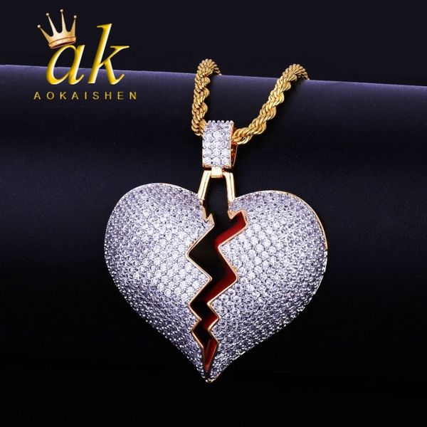 

pendant necklace jewerly iced out broken heart necklace for women hip hop jewelry 201013, Silver