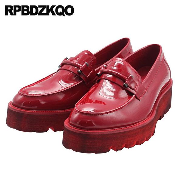 

cow skin black real leather patent genuine men brand dress formal creepers british style red platform 2020 fashion shoes loafers