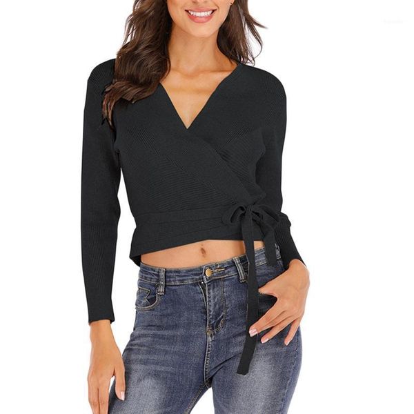 

women's sweaters solid women v-neck bandage long sleeve fashion blouse sweater elegant ladies streetwear mujer suÃ©teres h1, White;black