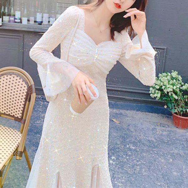 

new spring fairy sequin elegant patchwork party midi sweet casual japan korean one-piece women 2021 ddz2, Black;gray