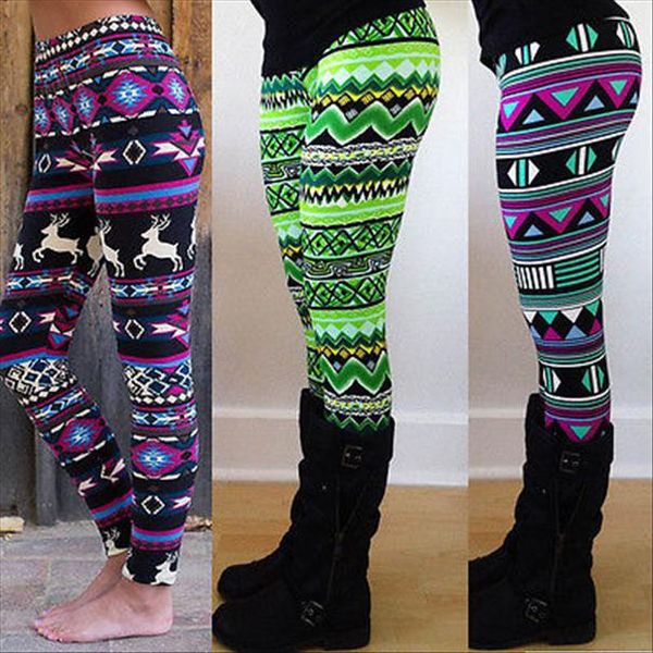 

cozy women winter christmas reindeer moose snowflake striped knitted elastic printed leggings xmas fitness pants, Black