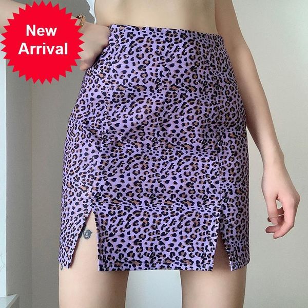 

2021 new runway purple leopard print mini new trend for cool vintage chic little skinny female slit skirt high waist 146m, Black