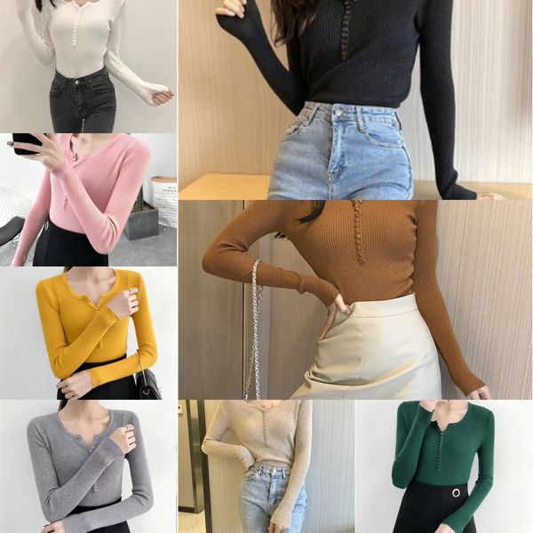 

autumn t-shirt pullover korean chic versatile v-neck long sleeve pullover bottomed sweater slim and thin elastic t-shirt for women sicrb sic, White;black