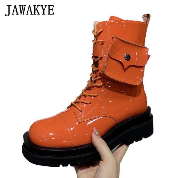 

оранжевый карманный женщины мотоцикл сапоги толстая подошва узелок плоский boots платформы круглый toe натуральной кожи единоборства обувь ж, Black