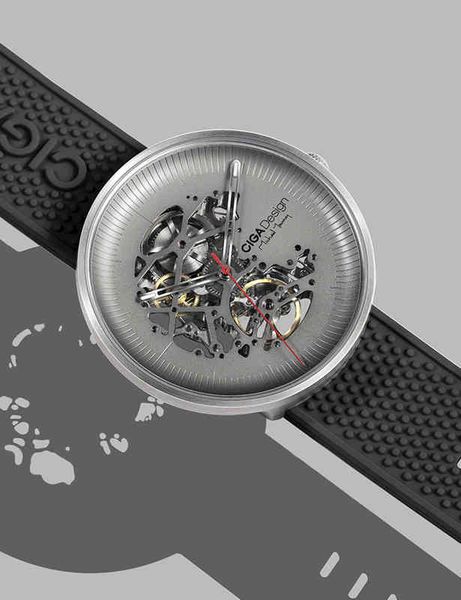 

ciga design my series titanium case automatic silicone strap men hollow fashion skeleton mechanical watch, Slivery;brown