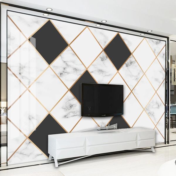 Foto personalizada parede Papers Home Decor 3D criativa Malha Geométrico Branco Fundo de mármore da textura Sala Sofa TV Mural