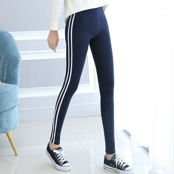 

2020 women pure cotton spring summer light pant autumn activewear mid waist vertical stripe obviously thin ninth legging1, Black