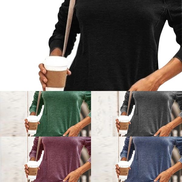 

77ss0 crew sleeve versatile bottoming pullovert-shirt pullovershirt solid neck long neck for women bottoming casual versatile crew pullover, White