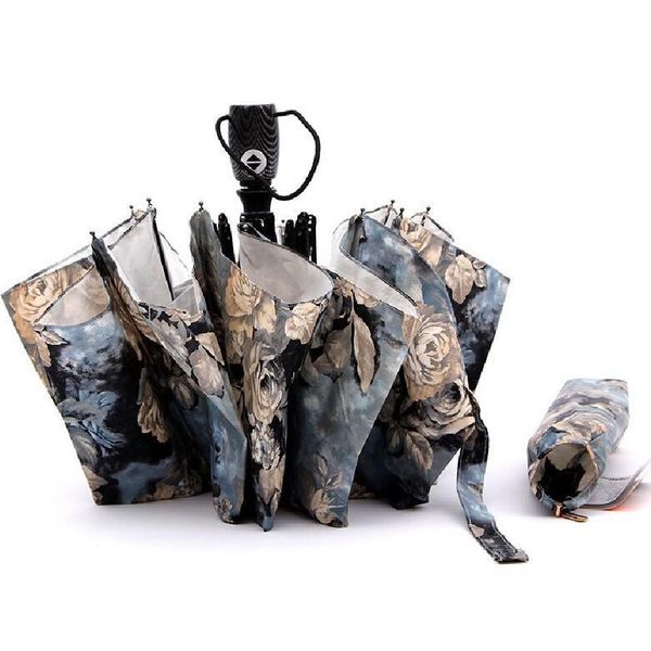 

personality women umbrella matic folding parasol paraguas oil painting arts sun rain parapluie uv flowers creative gifts bbytjk lipper