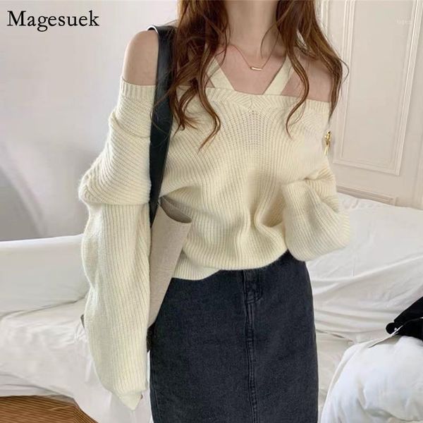 

new autumn winter pullover sweater women off shoulder vintage jumper knitted sweater slash neck halter woman sweaters 121441, White;black