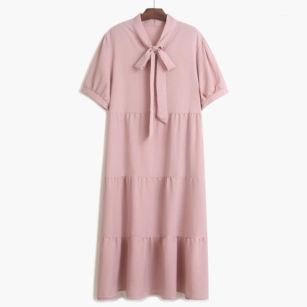 

casual dresses sweet bow fashion women dress solid color korean-style 2021 spring and summer ladies cotton clothing v6841, Black;gray
