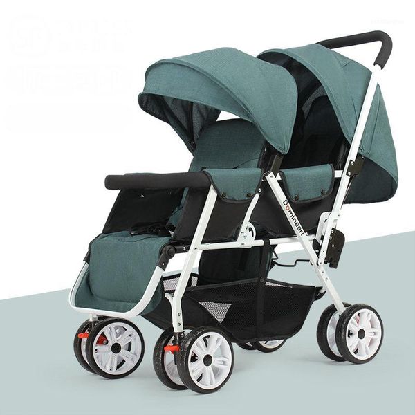 

strollers# can sit lie twins stroller with removable canopy, 1s fold baby stroller, portable tandem mosquito net1