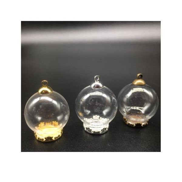 

3sets 25*15mm transparent glass globes bubble metal flower base tray jewelry finding cap necklace vial pendant wishing bbyohp, Black