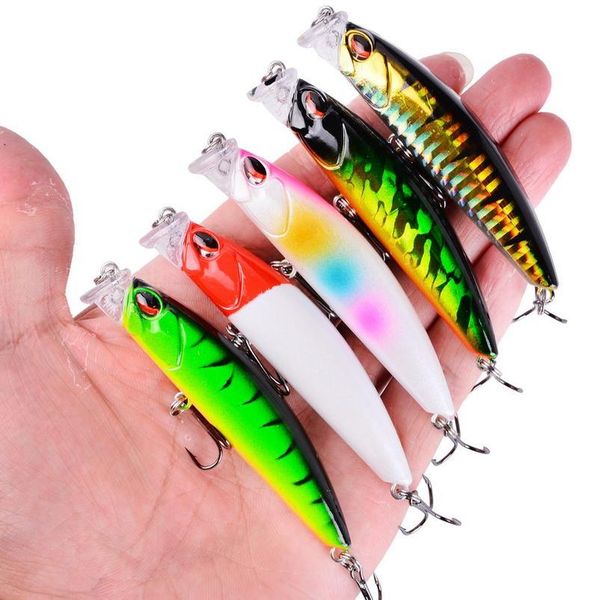 

5pcs minnow fishing lure hard artificial bait 3d eyes 8.3cm 10g fishing wobbler bell diving 0.1m-0. crankbait qylrys