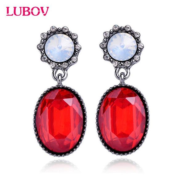 

stud 9 colors opal earrings shinning elegant lovely gun black water drop oval gem for women, Golden;silver