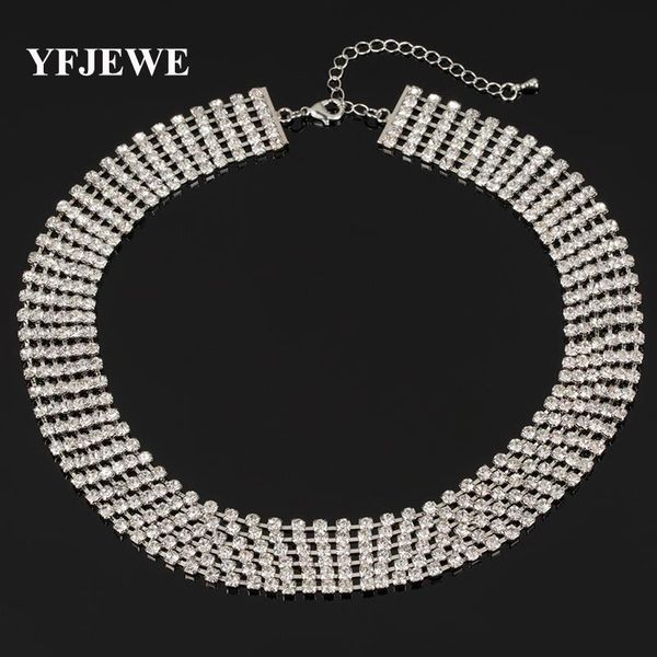 

yfjewe multiple rows rows clear crystal necklace sliver plated color fashion jewelry nickel austria crystal necklace n311, Golden;silver