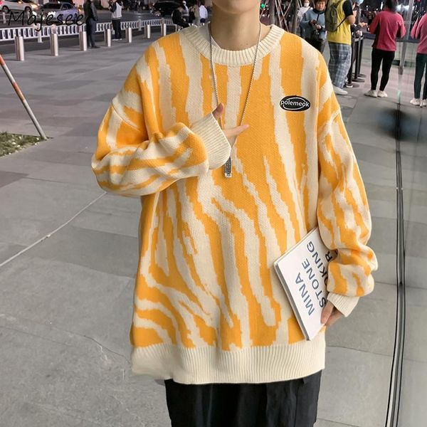 

men pullover oversize retro couples zebra striped loose knitted mens sweater male fashion all-match straight casual cozy clothes1, White;black