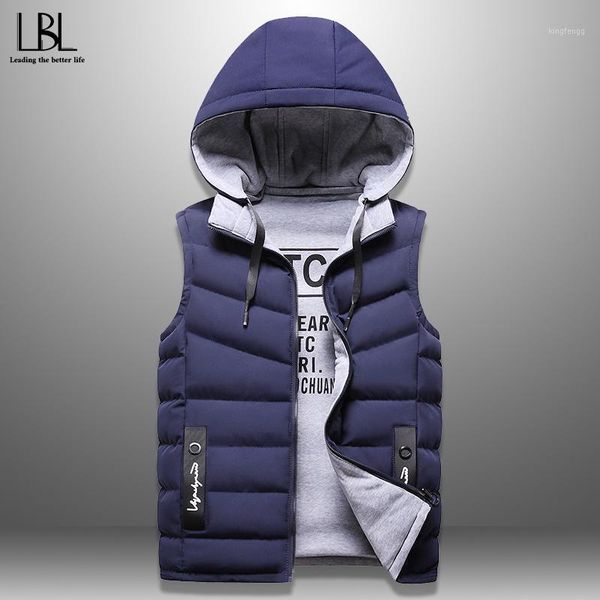 

winter mens stylish vest casual down vests men sleeveless jackets warm hooded waistcoat wear on both sides hat detachable m-4xl1, Black;white