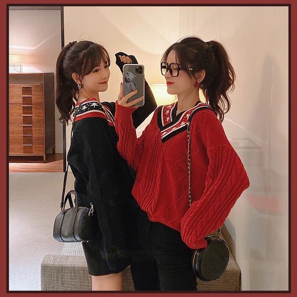 

mishow women winter spring vneck festival style sweater causal long sleeve loose pullover mx19d5744 drop shipping, White;black