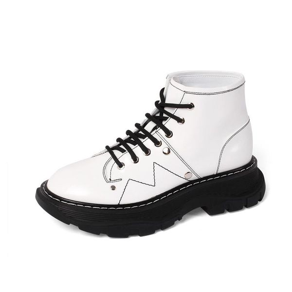 

бренд дизайн женщины мотоцикла сапоги мода натуральная кожа женщина платформы мартеновские обувь роскошь дизайнер женщина ботильоны, Black