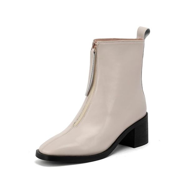 

genuine leather zipper ankle boots women high heels ladies boots autumn winter female big size prom party shoes woman, Black