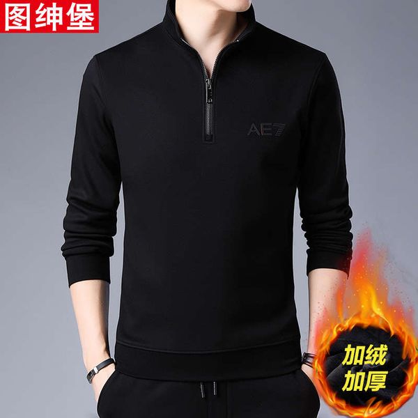 

men's t-shirt winter sweater with thick zipper bottom, Black