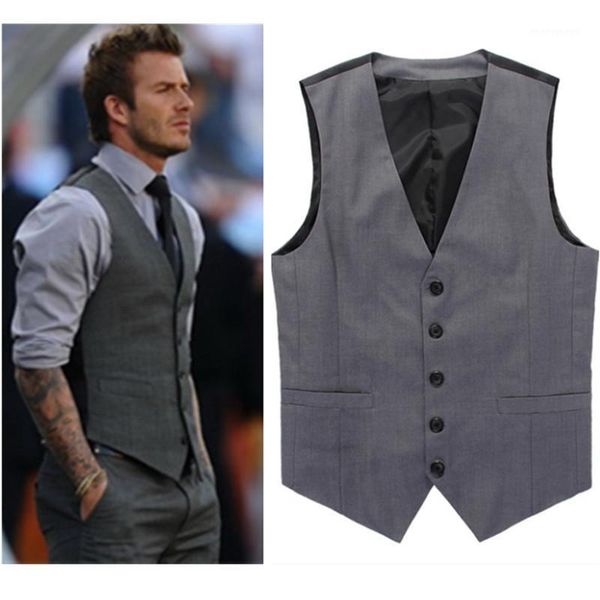 

wholesale- grey slim fit dress vests for men david beckham formal mens suit vests wedding sleeveless jacket blazer chaleco hombre1, Black;white