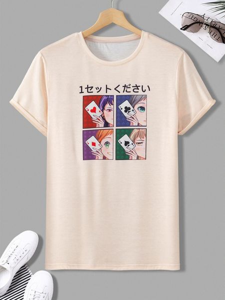 

men random figure and japanese letter graphic tee k77c#, White;black