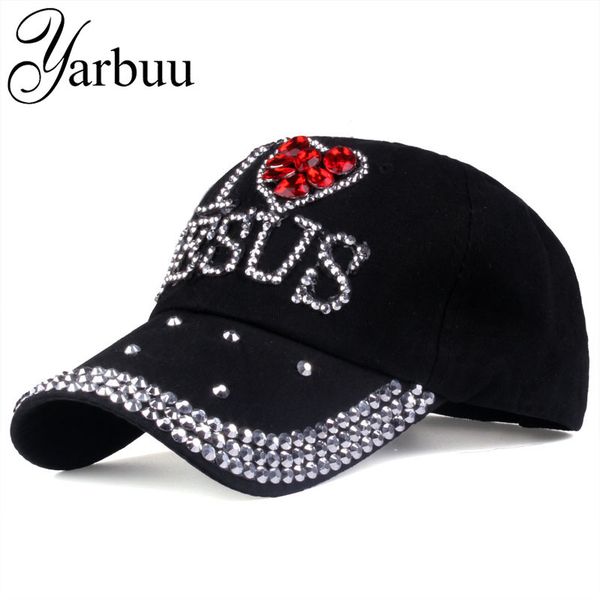 

yarbuu] baseball caps fashion hat for women jesus letter adjustable cotton cap rhinestone denim cap hat 201019, Blue;gray