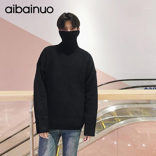

2018 autumn and winter fashion men's casual solid color long sleeve high collar woollen sweater knitted pullover clothing1, White;black