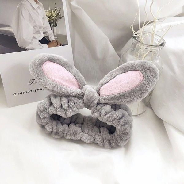 

1pcs grey cute elastic cat ears headbands for women girls makeup face washing headband hairdo headwrap hair accessory