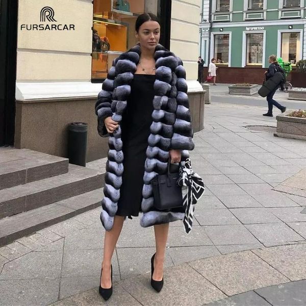 

women's fur & faux fursarcar luxury winter rex coat real chinchilla thick warm sreetwear natural jacket overcoat, Black