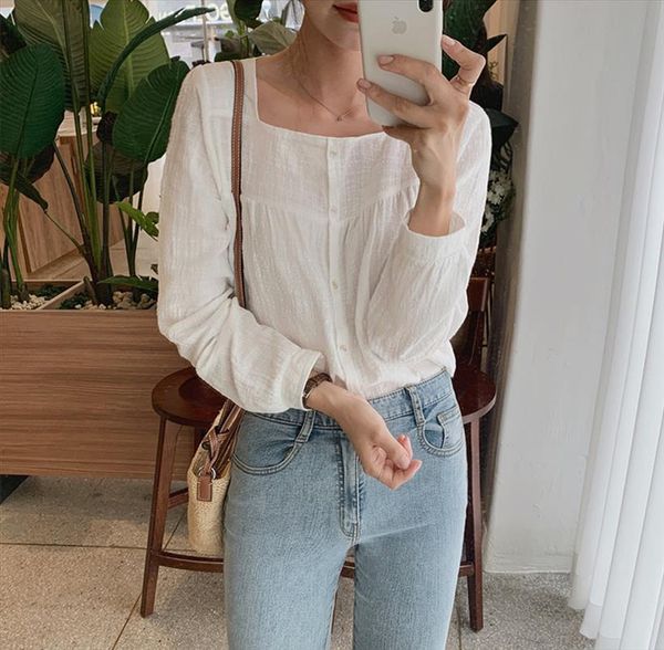 

вышивка новая весна femme рубашка повседневная белые топы девушки блузка женщины с длинным рукавом белье хлопок плюс размер женщины блузки f, White