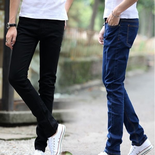

summer new jeans men's korean fashion youth casual slim elastic leg pants, Blue